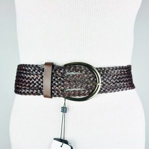 BCBG Brown Red Maroon Wide Faux Leather Belt